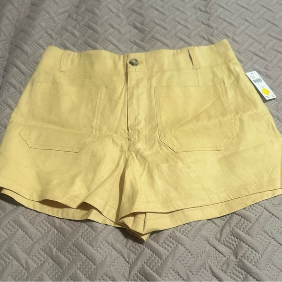 NWT MAEVE Anthropologie The Colette Shorts Yellow Linen Blend Pockets Size 32. - Picture 3 of 6